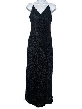 Vintage 90s Byer Too Maxi Slip Dress Size 9 Juniors Black Velvet Burnout SAMPLE
